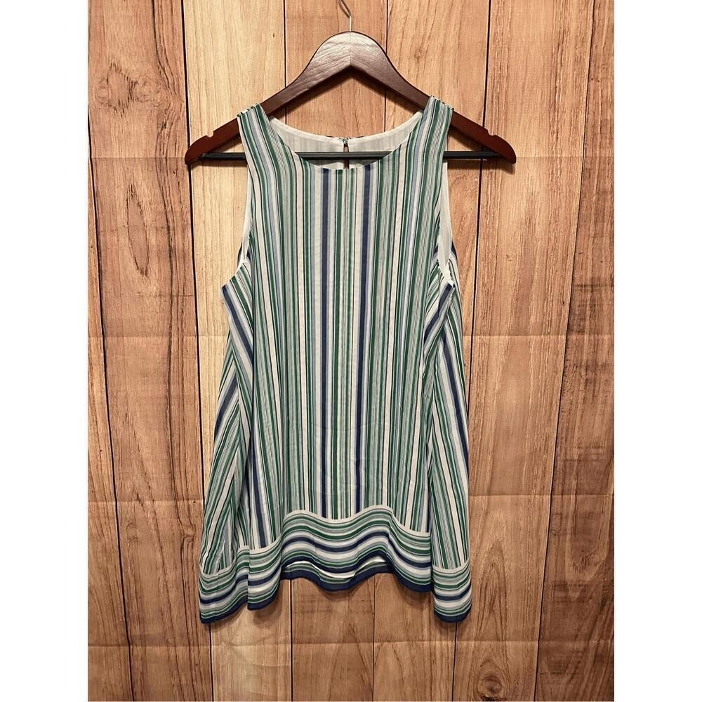 Max Studio Small NWT striped tank top shirt white blue green sleeveless